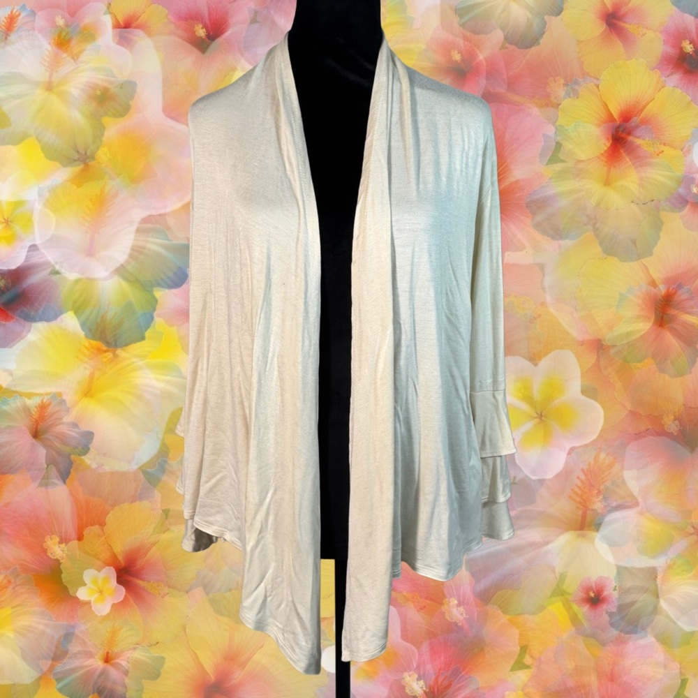 Simlu Long Sleeve Drape Front Lightweight Open Cardigan Beige Ivory  Size Small